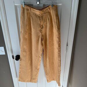 Mango women's linen high rise wide leg linen pant, size 8, mustard yellow color